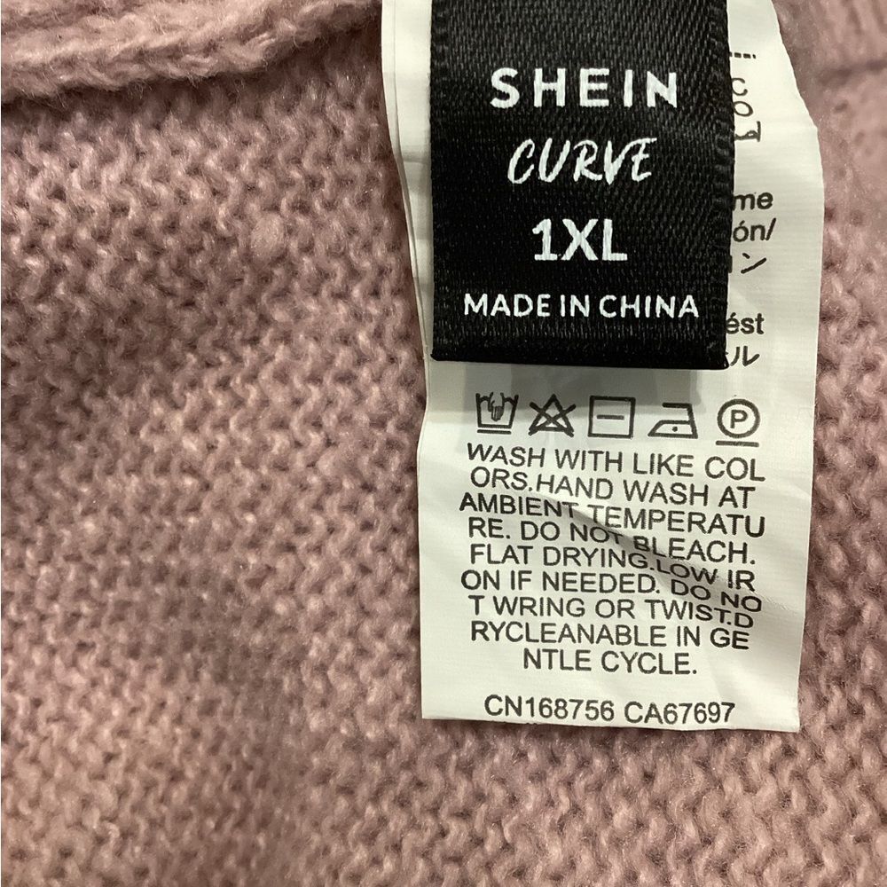 SHEIN Clasi Plus Size Pearl Flounce Hem Sweater Knit Dress Pink - Picture 11 of 12